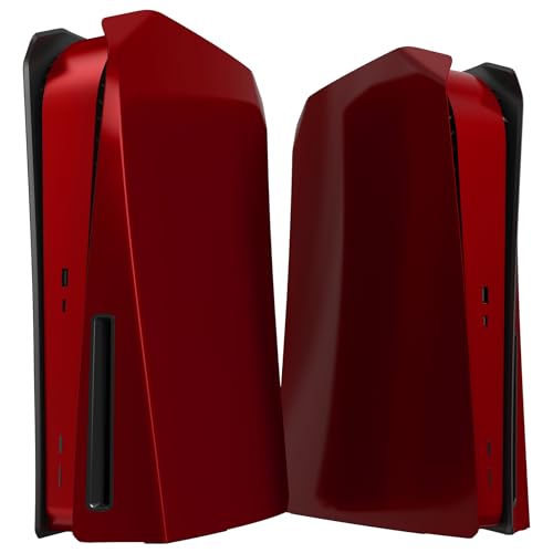 eXtremeRate Re-Design eXcover Shell für ps5 Konsole Disc Edition, Intergriert Abdeckung Seitenplatten&Mittel Aufkleber Ersatzteile für ps5 Disc Version Console(Scharlachrot)–Keine Konsole von eXtremeRate