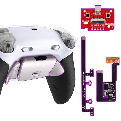 eXtremeRate Rise Plus MAX Metall Remap Kit für ps5 Controller BDM-030/040/050, Gummiert Griff Rückgehäuse Case & Real Metal Button Paddles & Clicky Trigger Upgrade Kit für ps5 Controller–Weiß Schwarz von eXtremeRate