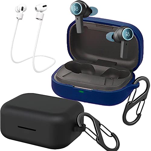 [2-Pack] easyBee Hülle Kompatibel mit Beoplay EX, mit 2 Karabiner 2 Anti-Verlust-Gurte, Flüssiges Silikon Case Ultradünn Stoßfest Schutzhülle Bluetooth Kopfhörer Tasche - Schwarz und Blau von easyBee