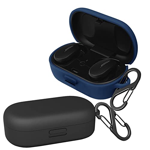 [2-Pack] easyBee Hülle Kompatibel mit Bose QuietComfort Earbuds [mit 2 Karabiner], Flüssiges Silikon Case Ultradünn Stoßfest Schutzhülle Bluetooth Kopfhörer Tasche - Schwarz und Blau von easyBee
