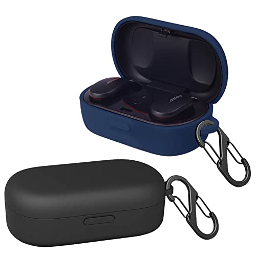 [2-Pack] easyBee Hülle Kompatibel mit Bose Sport Earbuds [mit 2 Karabiner], Flüssiges Silikon Case Ultradünn Stoßfest Schutzhülle Bluetooth Kopfhörer Tasche - Schwarz und Blau von easyBee