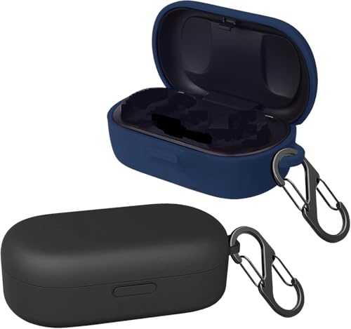 [2-Pack] easyBee Hülle Kompatibel mit Bose Sport Earbuds [mit 2 Karabiner], Flüssiges Silikon Case Ultradünn Stoßfest Schutzhülle Bluetooth Kopfhörer Tasche - Schwarz und Blau von easyBee