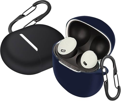 [2-Pack] easyBee Hülle Kompatibel mit Google Pixel Buds Pro [mit 2 Karabiner], Flüssiges Silikon Case Ultradünn Stoßfest Schutzhülle Bluetooth Kopfhörer Tasche - Schwarz und Blau von easyBee