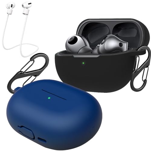 [2-Pack] easyBee Hülle Kompatibel mit Huawei FreeBuds Pro 3, mit 2 Karabiner 2 Anti-Verlust-Gurte, Flüssiges Silikon Case Ultradünn Stoßfest Schutzhülle Kopfhörer Tasche - Schwarz Blau von easyBee