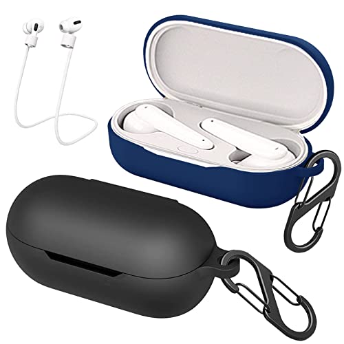 [2-Pack] easyBee Hülle Kompatibel mit Huawei FreeBuds SE, mit 2 Karabiner 2 Anti-Verlust-Gurte, Flüssiges Silikon Case Ultradünn Stoßfest Schutzhülle Bluetooth Kopfhörer Tasche - Schwarz und Blau von easyBee