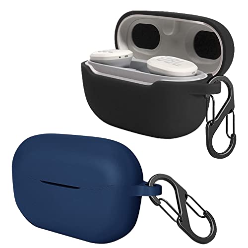 [2-Pack] easyBee Hülle Kompatibel mit JBL Endurance Race TWS [mit 2 Karabiner], Flüssiges Silikon Case Ultradünn Stoßfest Schutzhülle Bluetooth Kopfhörer Tasche - Schwarz und Blau von easyBee
