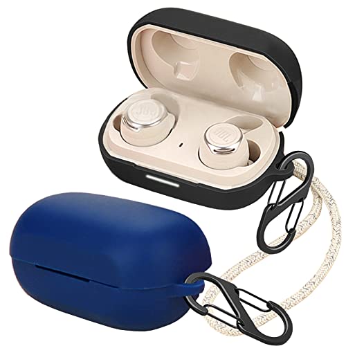 [2-Pack] easyBee Hülle Kompatibel mit JBL Reflect Flow Pro [mit 2 Karabiner], Flüssiges Silikon Case Ultradünn Stoßfest Schutzhülle Bluetooth Kopfhörer Tasche - Schwarz und Blau von easyBee