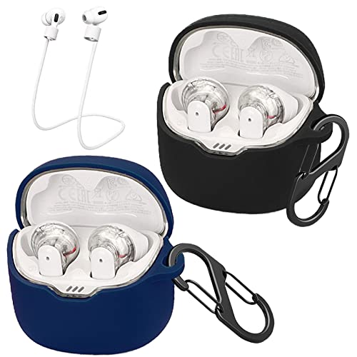 [2-Pack] easyBee Hülle Kompatibel mit JBL Tune Flex TWS, mit 2 Karabiner 2 Anti-Verlust-Gurte, Flüssiges Silikon Case Ultradünn Stoßfest Schutzhülle Bluetooth Kopfhörer Tasche - Schwarz und Blau von easyBee