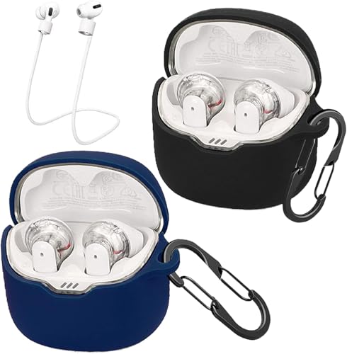 [2-Pack] easyBee Hülle Kompatibel mit JBL Tune Flex TWS, mit 2 Karabiner 2 Anti-Verlust-Gurte, Flüssiges Silikon Case Ultradünn Stoßfest Schutzhülle Bluetooth Kopfhörer Tasche - Schwarz und Blau von easyBee