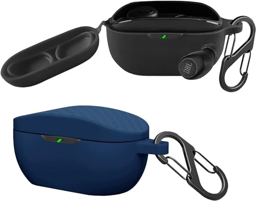 [2-Pack] easyBee Hülle Kompatibel mit JBL Wave Buds [mit 2 Karabiner], Flüssiges Silikon Case Ultradünn Stoßfest Schutzhülle Bluetooth Kopfhörer Tasche - Schwarz und Blau von easyBee