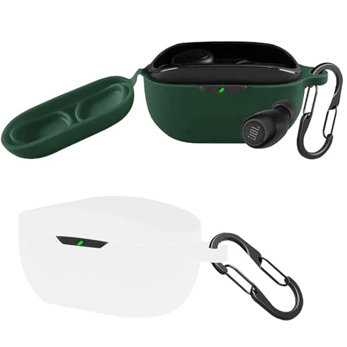 [2-Pack] easyBee Hülle Kompatibel mit JBL Wave Buds 2 / JBL Wave Buds [mit 2 Karabiner], Flüssiges Silikon Case Ultradünn Stoßfest Schutzhülle Bluetooth Kopfhörer Tasche - Weiß und Dunkelgrün von easyBee
