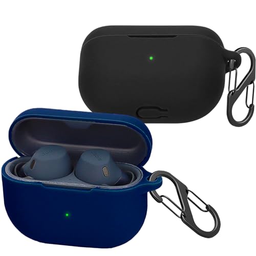[2-Pack] easyBee Hülle Kompatibel mit Jabra Elite 10 [mit 2 Karabiner], Flüssiges Silikon Case Ultradünn Stoßfest Schutzhülle Bluetooth Kopfhörer Tasche - Schwarz und Blau von easyBee