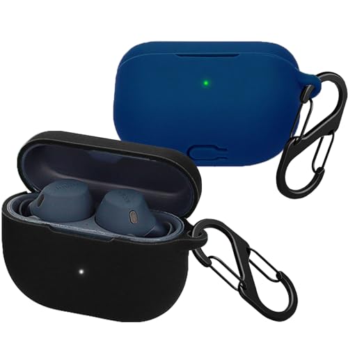 [2-Pack] easyBee Hülle Kompatibel mit Jabra Elite 8 Active/Elite 10 [mit 2 Karabiner], Flüssiges Silikon Case Stoßfest Schutzhülle Bluetooth Kopfhörer Tasche - Schwarz Blau von easyBee
