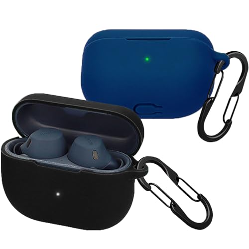 [2-Pack] easyBee Hülle Kompatibel mit Jabra Elite 8 Active/Elite 10 [mit 2 Karabiner], Flüssiges Silikon Case Stoßfest Schutzhülle Bluetooth Kopfhörer Tasche - Schwarz Blau von easyBee