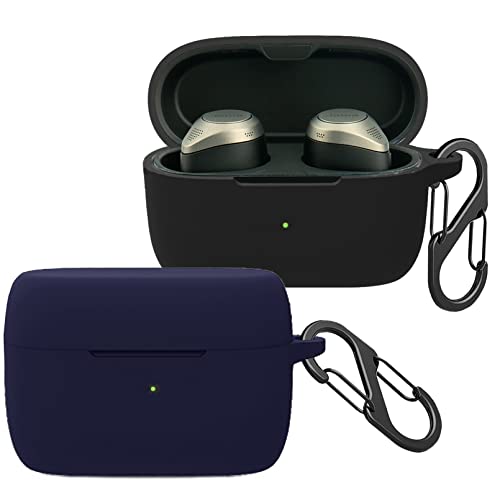 [2-Pack] easyBee Hülle Kompatibel mit Jabra Elite 85t [mit 2 Karabiner], Flüssiges Silikon Case Ultradünn Stoßfest Schutzhülle Bluetooth Kopfhörer Tasche - Schwarz und Blau von easyBee