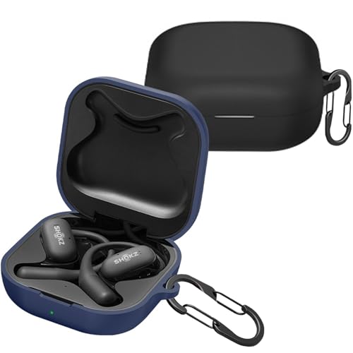 [2-Pack] easyBee Hülle Kompatibel mit SHOKZ OpenFit Open Ear Earbuds [mit 2 Karabiner], Flüssiges Silikon Case Ultradünn Stoßfest Schutzhülle Bluetooth Kopfhörer Tasche - Schwarz und Blau von easyBee