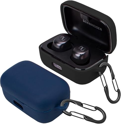 [2-Pack] easyBee Hülle Kompatibel mit Sennheiser Momentum True Wireless 3/4 [mit 2 Karabiner], Flüssiges Silikon Case Ultradünn Stoßfest Schutzhülle Bluetooth Kopfhörer Tasche - Schwarz Blau von easyBee