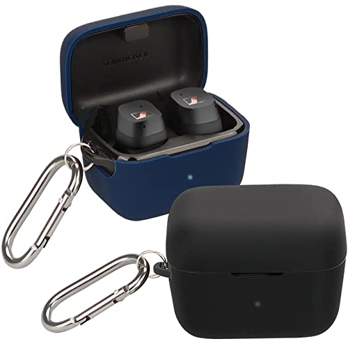 [2-Pack] easyBee Hülle Kompatibel mit Sennheiser Sport True Wireless, Flüssiges Silikon Case Ultradünn Stoßfest Schutzhülle Bluetooth Kopfhörer Tasche - Schwarz und Blau von easyBee