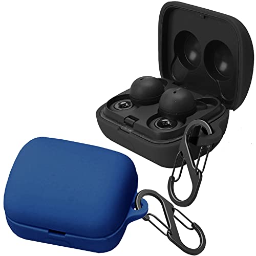 [2-Pack] easyBee Hülle Kompatibel mit Sony LinkBuds WF-L900 [mit 2 Karabiner], Flüssiges Silikon Case Ultradünn Stoßfest Schutzhülle Bluetooth Kopfhörer Tasche - Schwarz und Blau von easyBee
