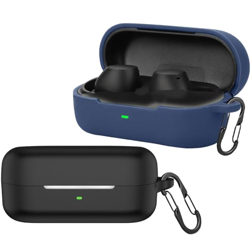[2-Pack] easyBee Hülle Kompatibel mit Sony WF-C510 Earbuds [mit 2 Karabiner], Flüssiges Silikon Case Ultradünn Stoßfest Schutzhülle Bluetooth Kopfhörer Tasche - Schwarz und Blau von easyBee