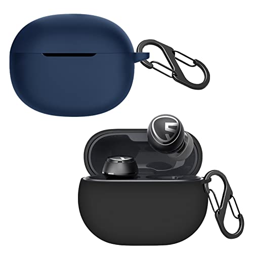 [2-Pack] easyBee Hülle Kompatibel mit SoundPEATS Free2 Classic [mit 2 Karabiner], Flüssiges Silikon Case Ultradünn Stoßfest Schutzhülle Bluetooth Kopfhörer Tasche - Schwarz und Blau von easyBee