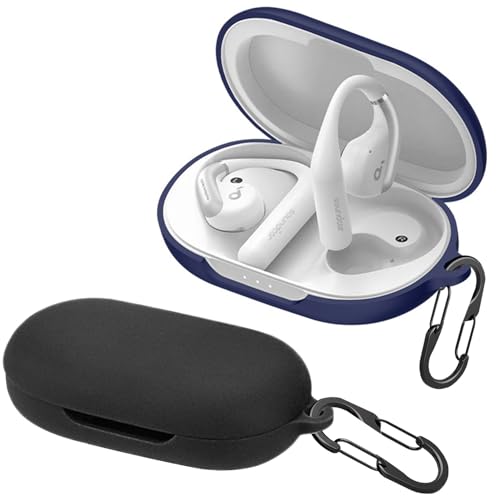 [2-Pack] easyBee Hülle Kompatibel mit Soundcore AeroFit Open-Ear Kopfhörer [mit 2 Karabiner], Flüssiges Silikon Case Ultradünn Stoßfest Schutzhülle Bluetooth Kopfhörer Tasche - Schwarz und Blau von easyBee