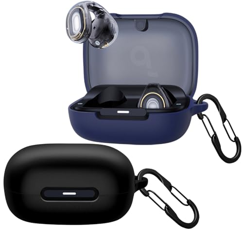 [2-Pack] easyBee Hülle Kompatibel mit Soundcore C30i Earbuds [mit 2 Karabiner], Flüssiges Silikon Case Ultradünn Stoßfest Schutzhülle Bluetooth Kopfhörer Tasche - Schwarz und Blau von easyBee