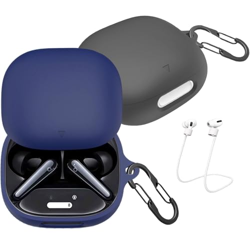 [2-Pack] easyBee Hülle Kompatibel mit Soundcore Liberty 4 Pro Earbuds, mit 2 Karabiner Anti-Verlust-Gurte, Flüssiges Silikon Case Stoßfest Schutzhülle Bluetooth Kopfhörer Tasche - Schwarz Blau von easyBee