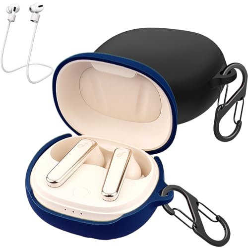 [2-Pack] easyBee Hülle Kompatibel mit Soundcore Life P3, mit 2 Karabiner 2 Anti-Verlust-Gurte, Flüssiges Silikon Case Ultradünn Stoßfest Schutzhülle Bluetooth Kopfhörer Tasche - Schwarz und Blau von easyBee