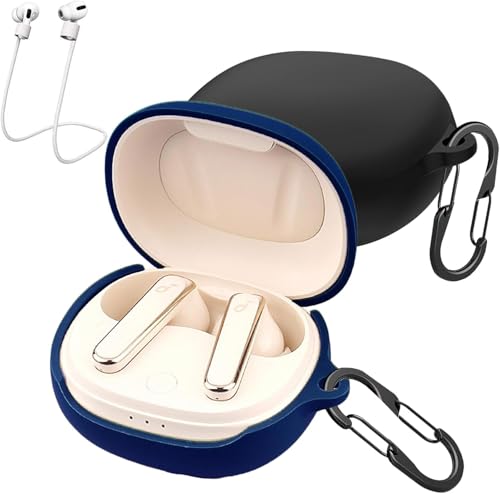 [2-Pack] easyBee Hülle Kompatibel mit Soundcore Life P3, mit 2 Karabiner 2 Anti-Verlust-Gurte, Flüssiges Silikon Case Ultradünn Stoßfest Schutzhülle Bluetooth Kopfhörer Tasche - Schwarz und Blau von easyBee