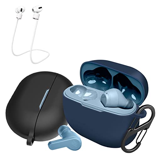 [2-Pack] easyBee Hülle Kompatibel mit Soundcore P3i, mit 2 Karabiner 2 Anti-Verlust-Gurte, Flüssiges Silikon Case Ultradünn Stoßfest Schutzhülle Bluetooth Kopfhörer Tasche - Schwarz und Blau von easyBee
