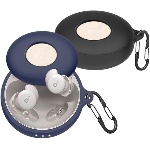 [2-Pack] easyBee Hülle Kompatibel mit Soundcore Sleep A20 Earbuds [mit 2 Karabiner], Flüssiges Silikon Case Ultradünn Stoßfest Schutzhülle Bluetooth Kopfhörer Tasche - Schwarz und Blau von easyBee