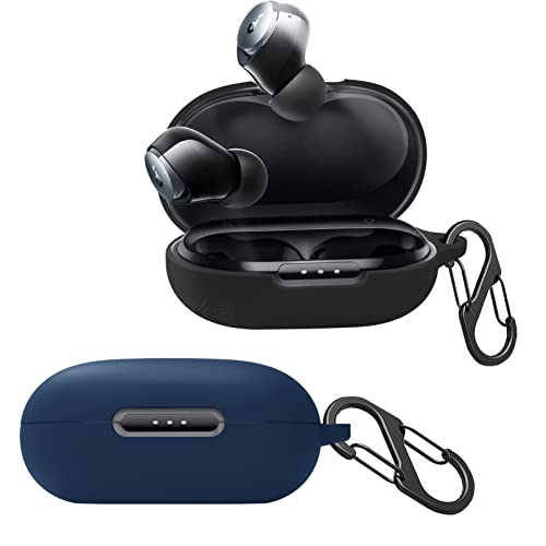 [2-Pack] easyBee Hülle Kompatibel mit Soundcore Space A40 [mit 2 Karabiner], Flüssiges Silikon Case Ultradünn Stoßfest Schutzhülle Bluetooth Kopfhörer Tasche - Schwarz und Blau von easyBee