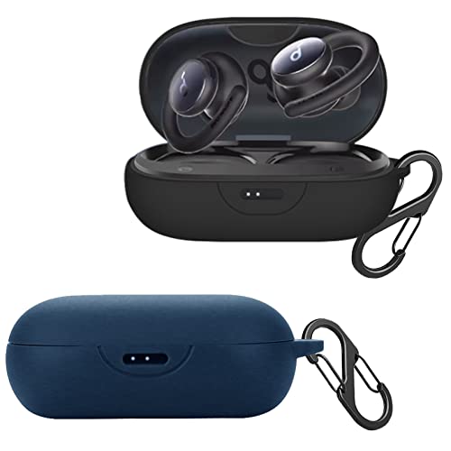 [2-Pack] easyBee Hülle Kompatibel mit Soundcore Sport X10 [mit 2 Karabiner], Flüssiges Silikon Case Ultradünn Stoßfest Schutzhülle Bluetooth Kopfhörer Tasche - Schwarz und Blau von easyBee