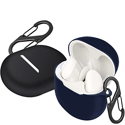 [2-Pack] easyBee Hülle für Google Pixel Buds A-Series/Pixel Buds 2. Generation [mit 2 Karabiner], Flüssiges Silikon Case Ultradünn Stoßfest Schutzhülle Bluetooth Kopfhörer Tasche - Schwarz Blau von easyBee