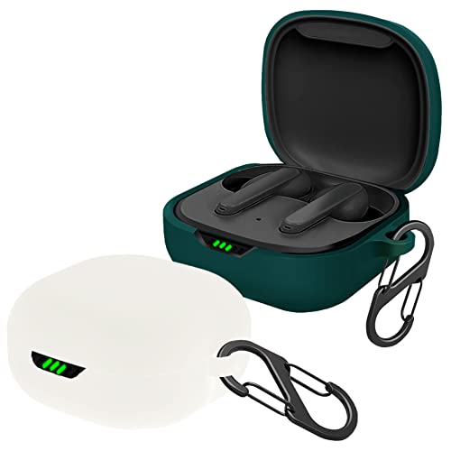 [2-Pack] easyBee Hülle für JBL Live Pro 2 TWS/JBL Live Pro+ TWS [mit 2 Karabiner], Flüssiges Silikon Case Ultradünn Stoßfest Schutzhülle Bluetooth Kopfhörer Tasche - Weiß und Dunkelgrün von easyBee