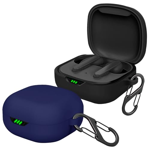 [2-Pack] easyBee Hülle für JBL Live Pro 2 TWS/Live Pro+ TWS/Live Pro Plus TWS [mit 2 Karabiner], Flüssiges Silikon Case Ultradünn Stoßfest Schutzhülle Bluetooth Kopfhörer Tasche - Schwarz und Blau von easyBee