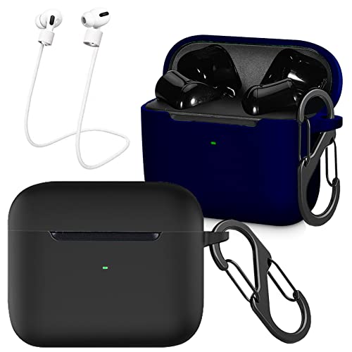 [2-Pack] easyBee Hülle für Razer Hammerhead True Wireless X, mit 2 Karabiner 2 Anti-Verlust-Gurte, Flüssiges Silikon Case Ultradünn Stoßfest Schutzhülle Bluetooth Kopfhörer Tasche - Schwarz Blau von easyBee