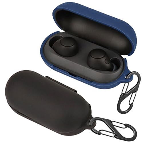 easyBee [2-Pack] Hülle Kompatibel mit Sony WF-C700N [mit 2 Karabiner], Flüssiges Silikon Case Ultradünn Stoßfest Schutzhülle Bluetooth Kopfhörer Tasche - Schwarz und Blau von easyBee