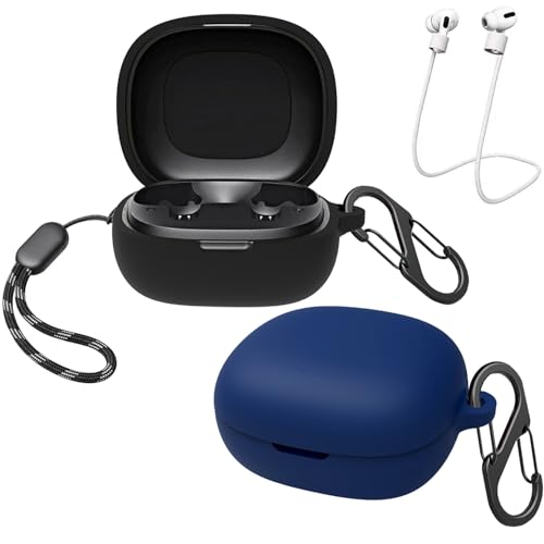 easyBee [2-Pack] Hülle Kompatibel mit Soundcore P20i, mit 2 Karabiner 2 Anti-Verlust-Gurte, Flüssiges Silikon Case Ultradünn Stoßfest Schutzhülle Bluetooth Kopfhörer Tasche - Schwarz und Blau von easyBee