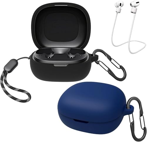 easyBee [2-Pack] Hülle Kompatibel mit Soundcore P20i, mit 2 Karabiner 2 Anti-Verlust-Gurte, Flüssiges Silikon Case Ultradünn Stoßfest Schutzhülle Bluetooth Kopfhörer Tasche - Schwarz und Blau von easyBee