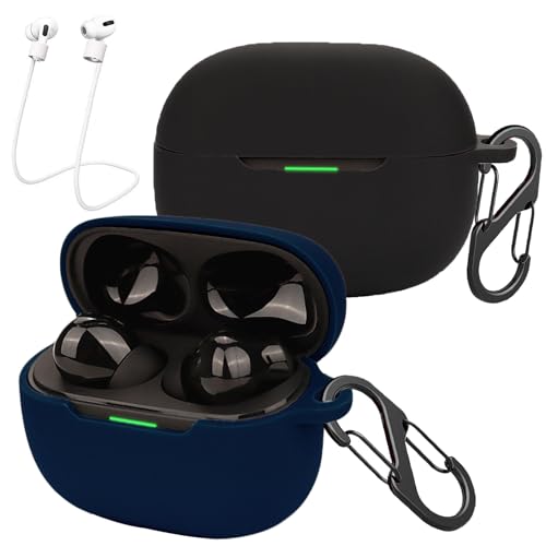 easyBee [2-Pack] Hülle Kompatibel mit Xiaomi Redmi Buds 5 Pro, mit Karabiner Anti-Verlust-Gurte, Flüssiges Silikon Case Stoßfest Schutzhülle Bluetooth Kopfhörer Tasche - Schwarz Blau von easyBee