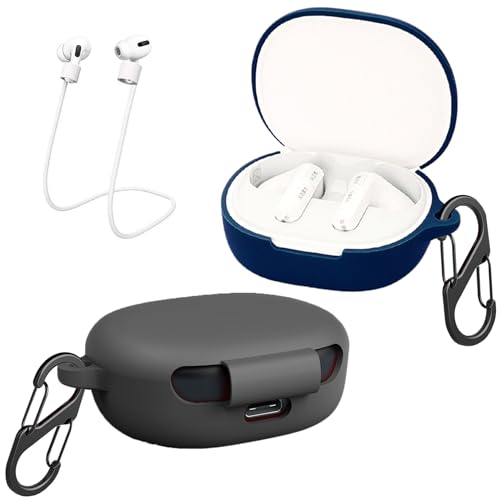 easyBee 2er Pack Hülle Kompatibel mit Xiaomi Redmi Buds 4 Lite, mit 2 Karabiner 2 Anti-Verlust-Gurte, Flüssiges Silikon Case Stoßfest Schutzhülle Bluetooth Kopfhörer Tasche - Schwarz und Blau von easyBee