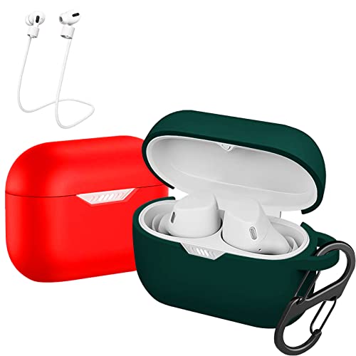 easyBee Hülle 2er-Pack Kompatibel mit JBL Tune 230 NC TWS, mit 2 Karabiner, Flüssiges Silikon Case Ultradünn Stoßfest Schutzhülle Bluetooth Kopfhörer Tasche - Rot und Dunkelgrün von easyBee