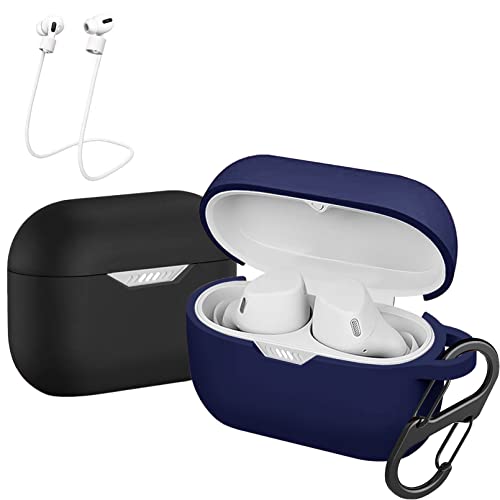 easyBee Hülle 2er-Pack Kompatibel mit JBL Tune 230 NC TWS, mit 2 Karabiner, Flüssiges Silikon Case Ultradünn Stoßfest Schutzhülle Bluetooth Kopfhörer Tasche - Schwarz und Blau von easyBee