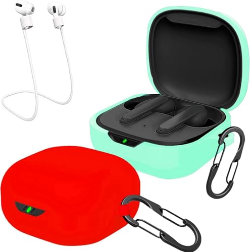 easyBee Hülle 2er-Pack Kompatibel mit JBL Wave 300 TWS, mit 2 Karabiner Anti-Verlust-Gurte, Flüssiges Silikon Case Ultradünn Stoßfest Schutzhülle Bluetooth Kopfhörer Tasche - Rot und Grün von easyBee