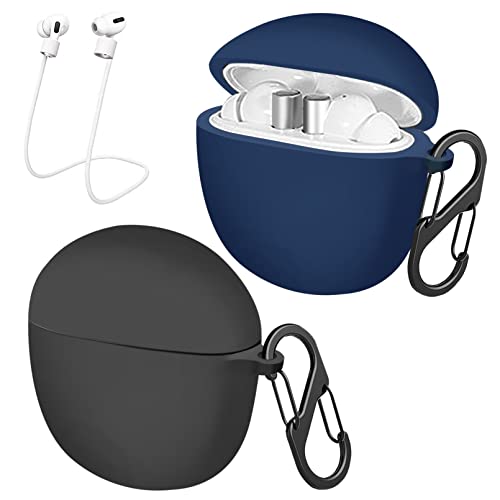easyBee Hülle 2er-Pack Kompatibel mit Realme Buds Air 2 / Buds Air Pro, mit Karabiner Anti-Verlust-Gurte, Silikon Case Ultradünn Stoßfest Schutzhülle Bluetooth Kopfhörer Tasche - Schwarz und Blau von easyBee