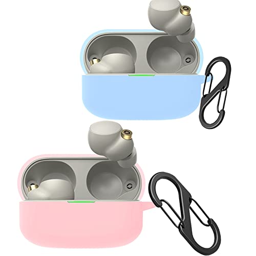 easyBee Hülle 2er-Pack Kompatibel mit Sony WF-1000XM4 True Wireless Noise Canceling, Flüssiges Silikon Case Ultradünn Stoßfest Schutzhülle Bluetooth Kopfhörer Tasche - Himmelblau und Pink von easyBee
