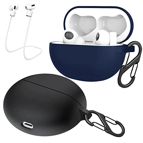 easyBee Hülle 2er-Pack für Oppo Enco Free2 / Enco Free 2, mit 2 Karabiner Anti-Verlust-Gurte, Flüssiges Silikon Case Ultradünn Stoßfest Schutzhülle Bluetooth Kopfhörer Tasche - Schwarz und Blau von easyBee