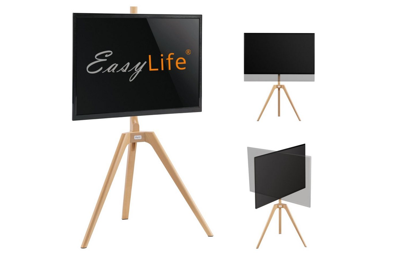 easylife Tripod Holz TV-Stativ 45-65 Zoll, schwenkbar (Schwarz/ Buche hell) TV-Ständer von easylife